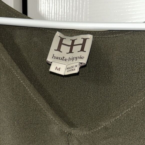 Haute Hippe Olive Green 100% Silk Tunic/Top/Dress(Size Medium) - Picture 6 of 8